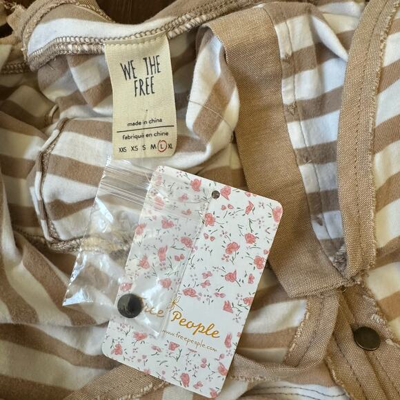 WE THE FREE Mylo Tank Top Tan White Striped Halter Neck Beach Vacay NWT - Picture 8 of 12